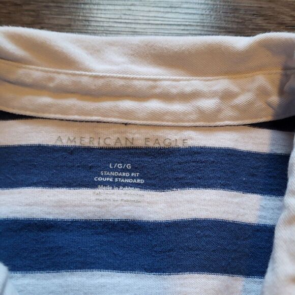 American Eagle Outfitters Standard Fit Long Sleeved Striped Polo Mens Size Large - Picture 4 of 7